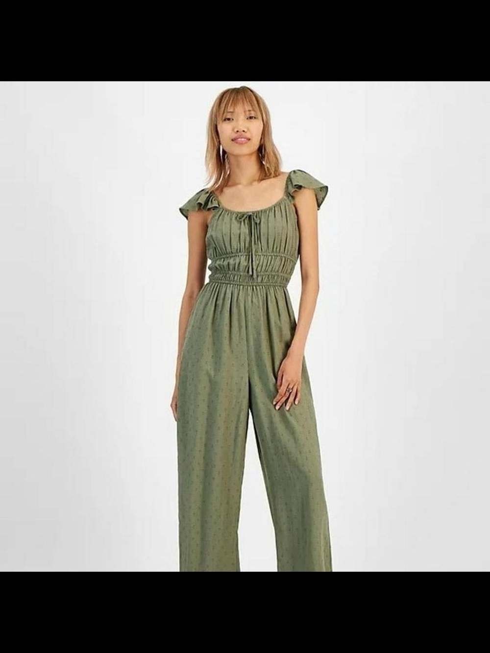 And Now This Green Smocked Waist Jumpsuit Sz XL